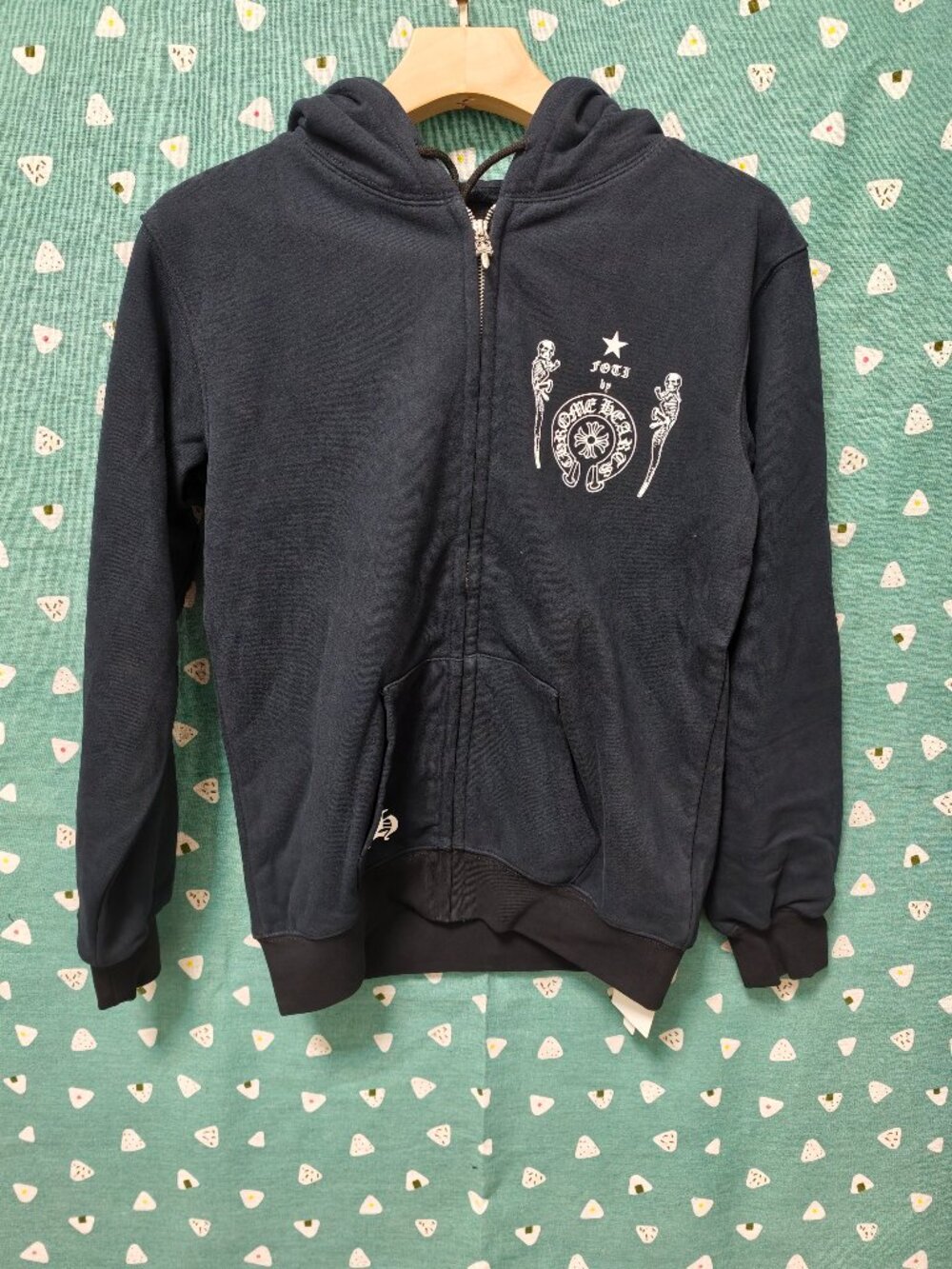 Chrome Hearts Black Full-Zip Hooded Sweatshirt with White Crest - Picture 1 of 10